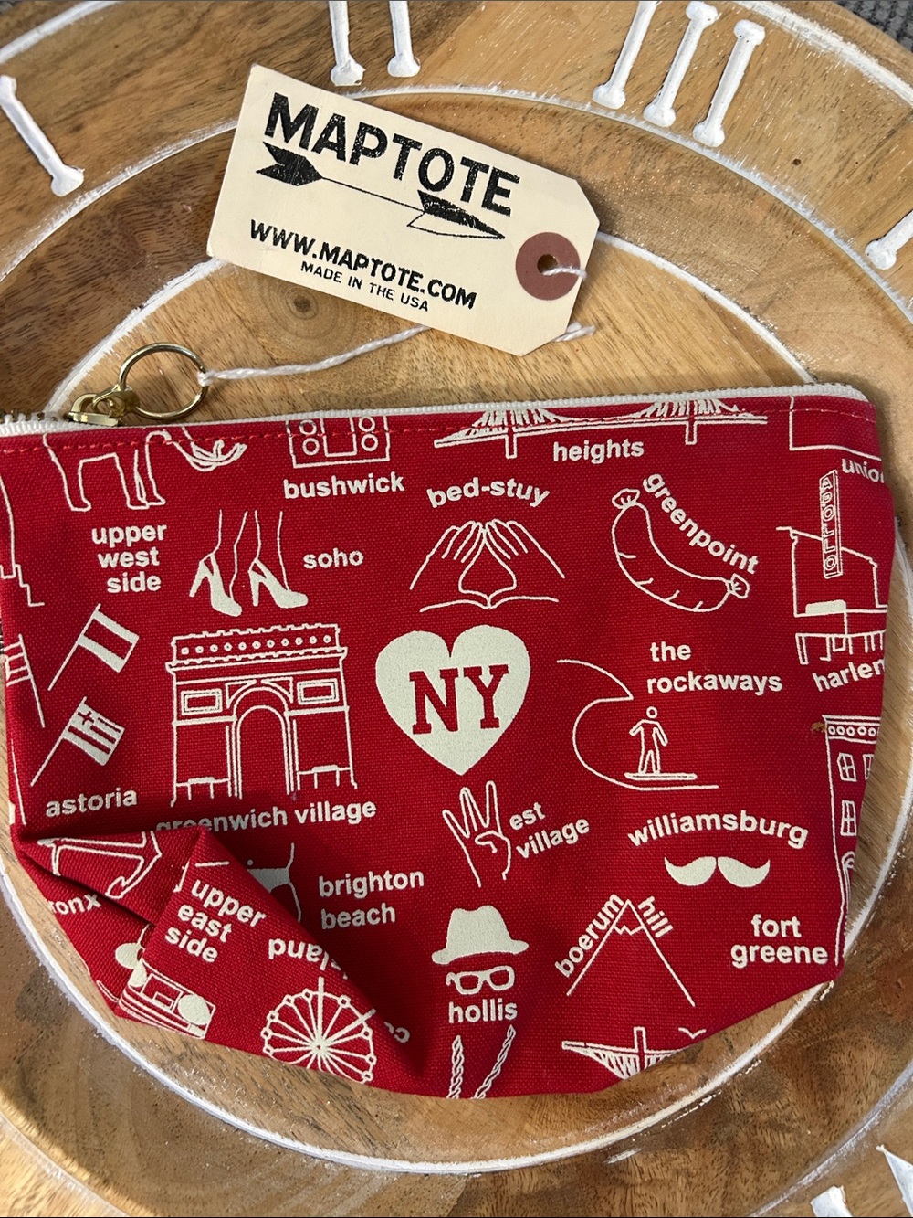 ❌last chance❌ Maptote NY Red Canvas Zip Pouch NEW all cotton brass zipper pull - Picture 2 of 8